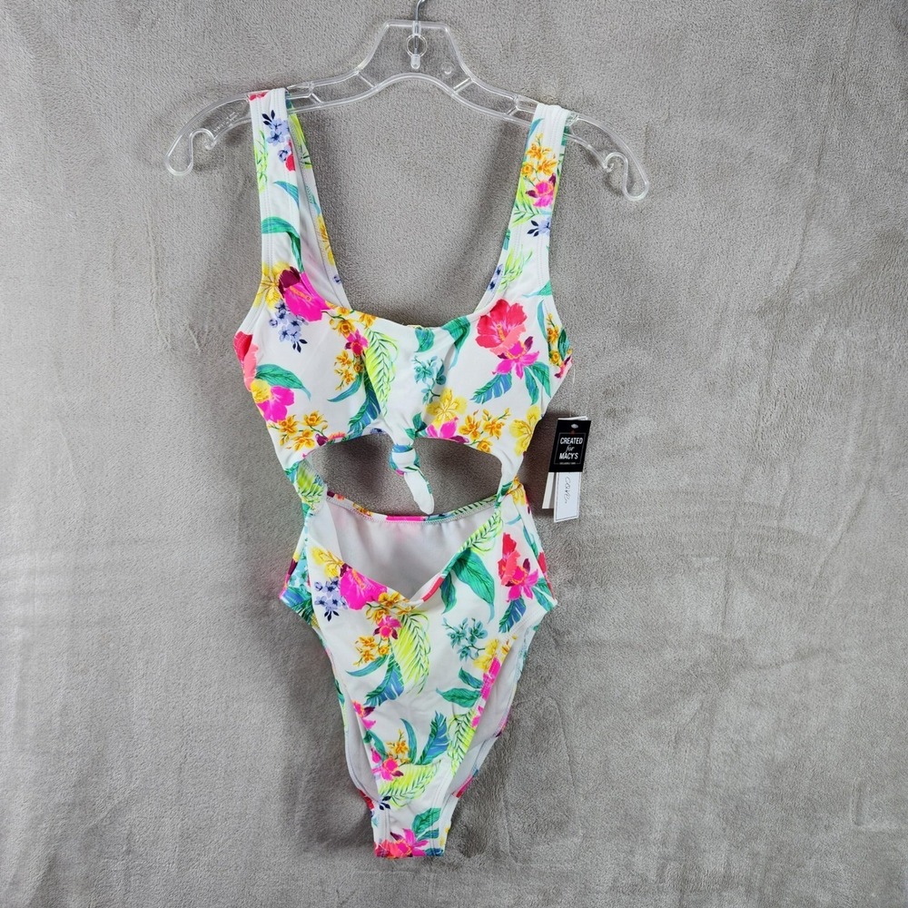 Salt + Cove‎ All Over Floral Cut Out One Piece Swimsuit Tie Front White Size S